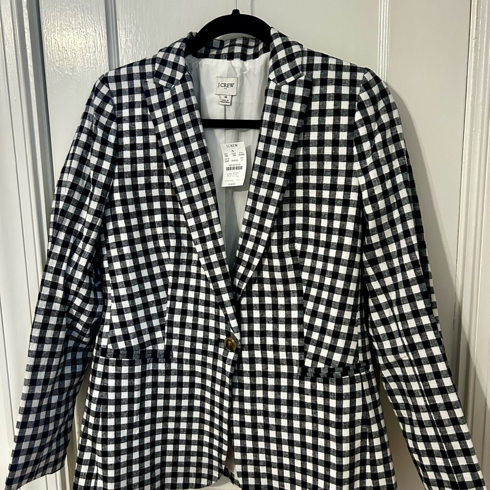 J. Crew Women's Checkered Blazer in Navy and White